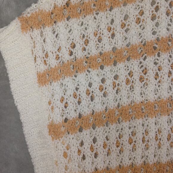 POL Women Open Crochet Knit Lace Hem Top Size L Cream Boho Hippie Coquette Flowy - Picture 6 of 14